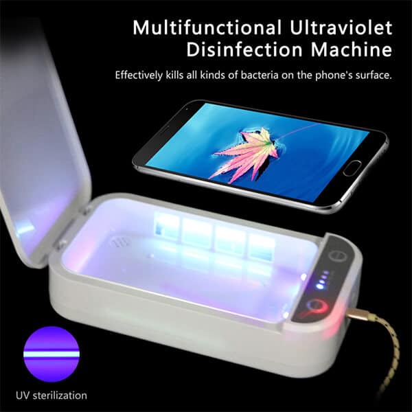 UV-Sterilisator-Box Handy-Reiniger tragbar UV-Sterilisator Desinfektionsbox mit Aromatherapie-Funktion für Handy kabelloses Ladegerät Uhr und tägliches Zubehör Zahnbürste 
